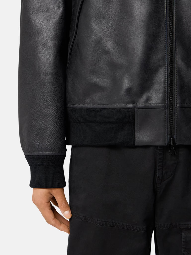 STONE ISLAND - Veste en cuir à capuche noir