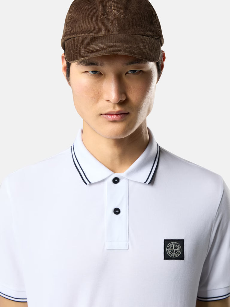 STONE ISLAND - Slim-fit short-sleeve Polo with Compass Patch Blanc
