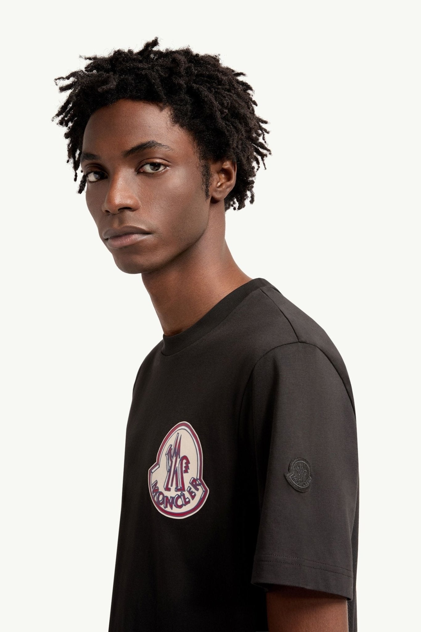 MONCLER - T-shirt en Coton à Logo Noir