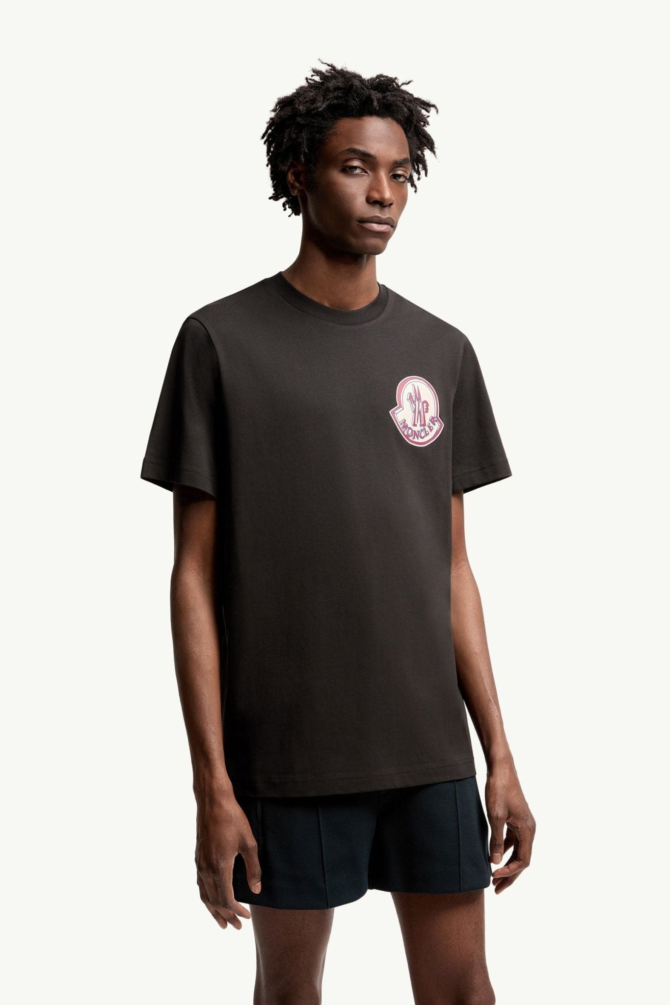 MONCLER - T-shirt en Coton à Logo Noir