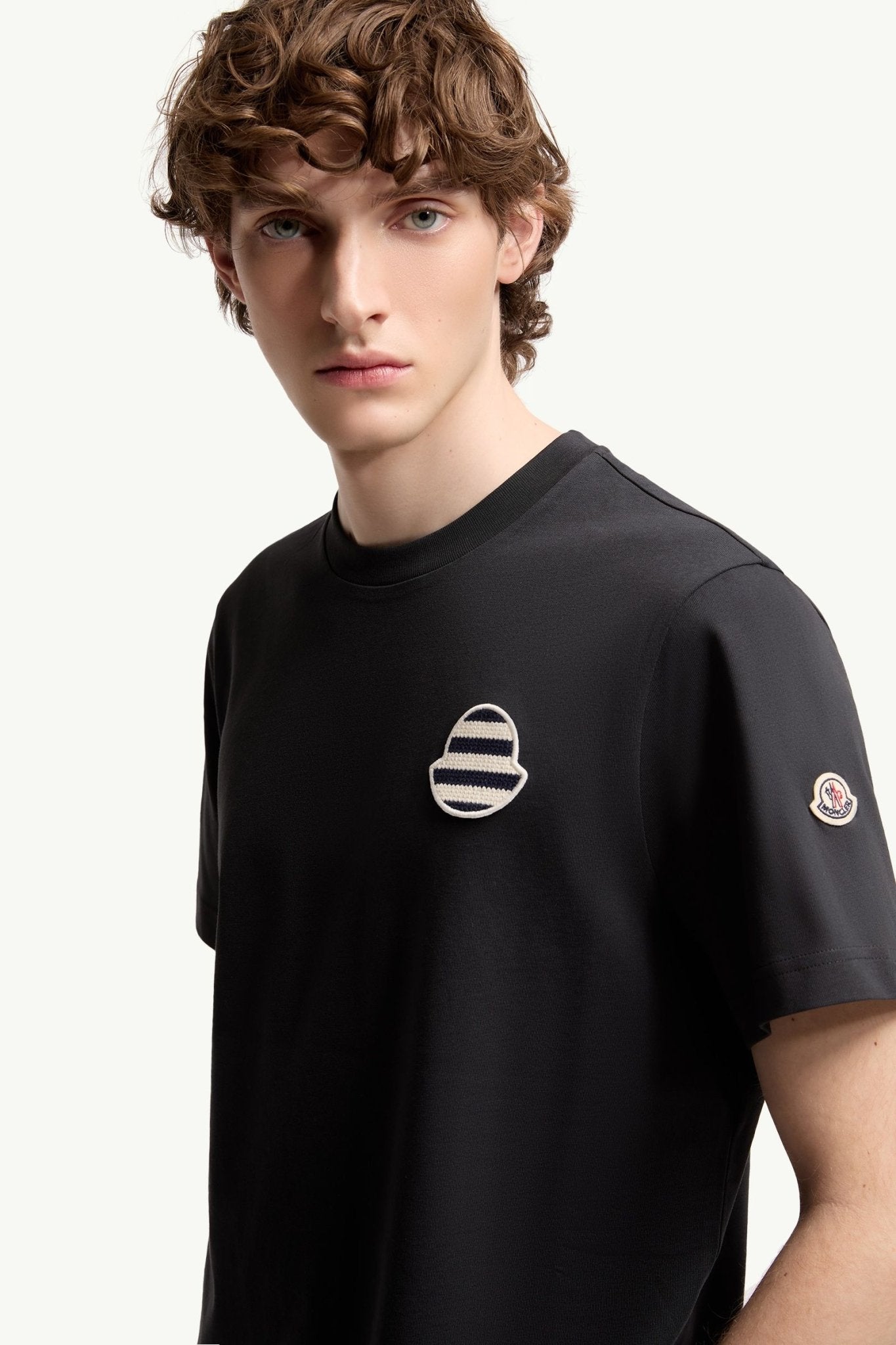 MONCLER - T-shirt rayé en jersey de coton à logo Bleu marine