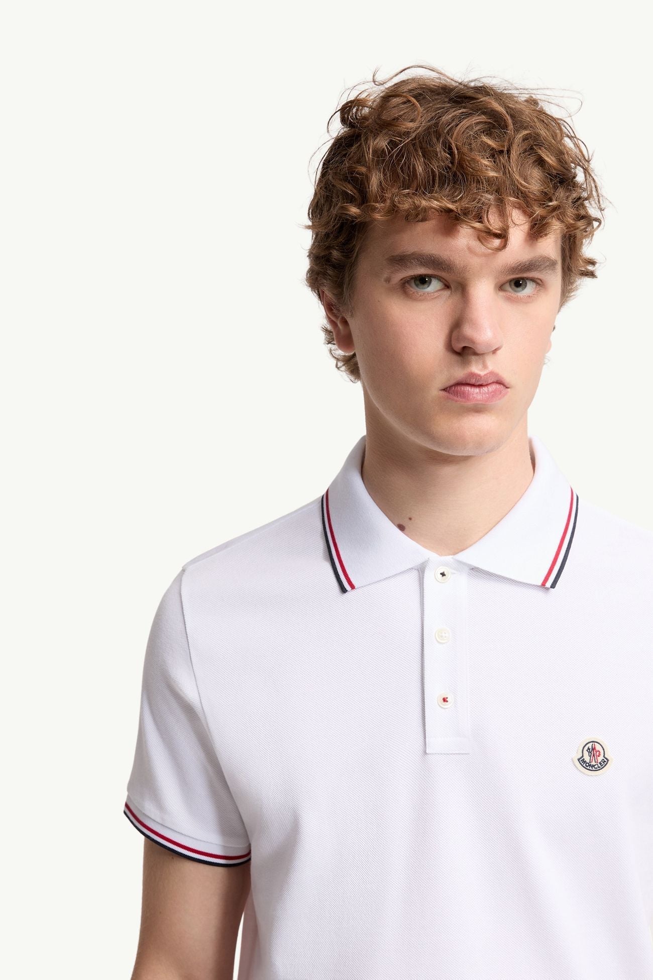 MONCLER - Tricolor-Trimmed Cotton Piquet Polo Shirt Blanc