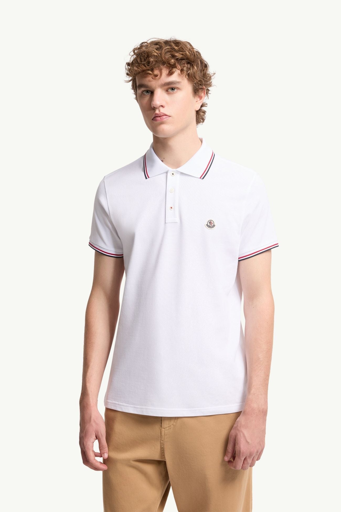 MONCLER - Tricolor-Trimmed Cotton Piquet Polo Shirt Blanc