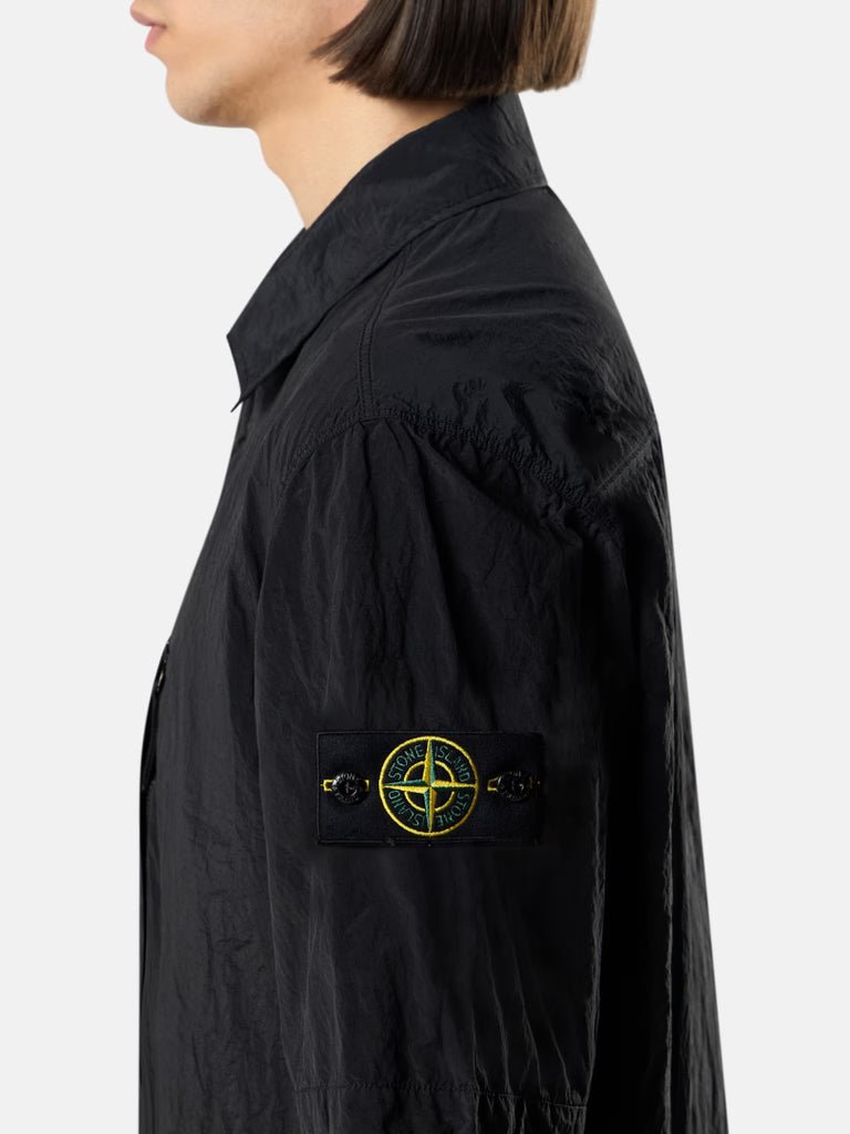 STONE ISLAND - Chemise à manches courtes confortable avec fermeture éclair Noir