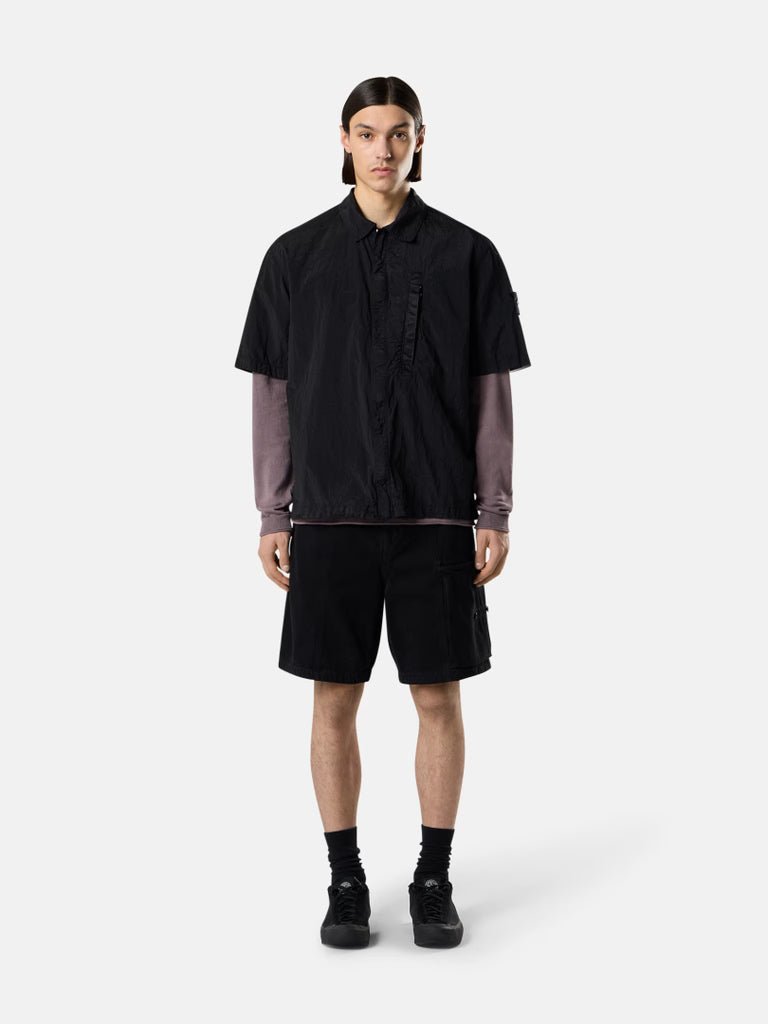 STONE ISLAND - Chemise à manches courtes confortable avec fermeture éclair Noir