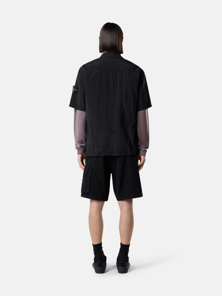 STONE ISLAND - Chemise à manches courtes confortable avec fermeture éclair Noir
