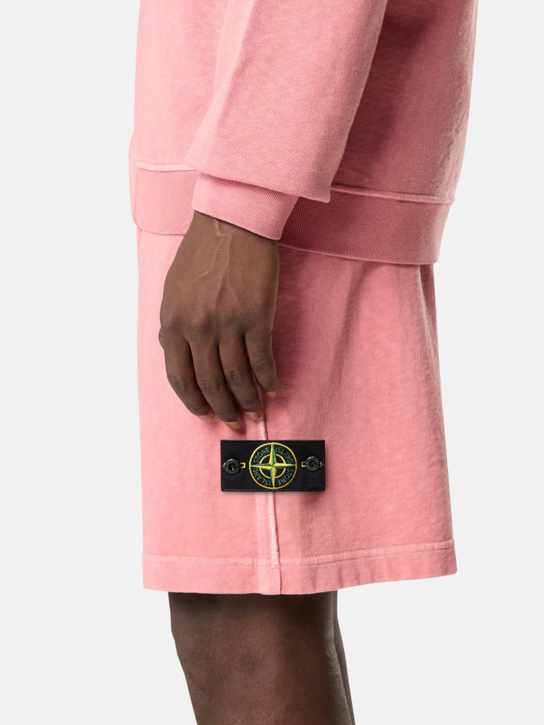 STONE ISLAND - Short de Jogging Ample en Molleton Malfilé Rose Laurier