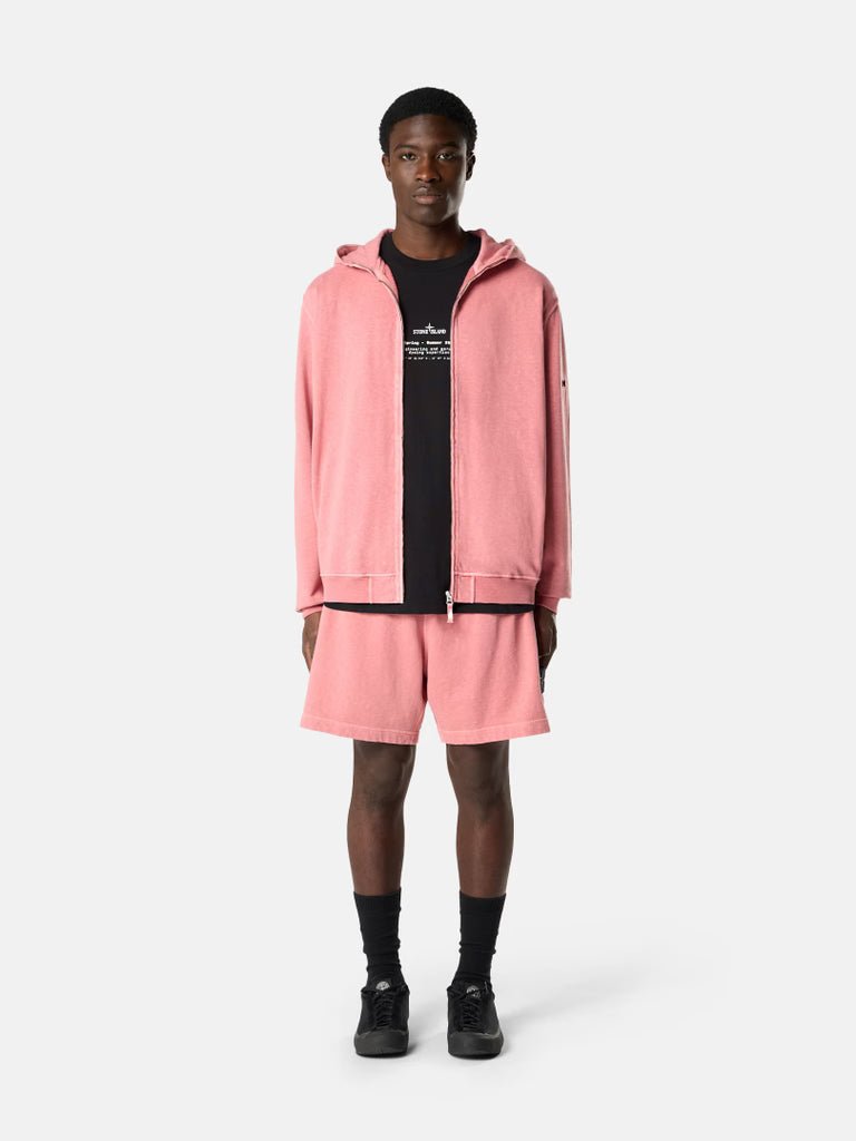 STONE ISLAND - Short de Jogging Ample en Molleton Malfilé Rose Laurier