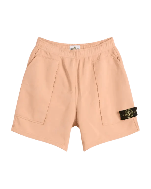 STONE ISLAND - short en molleton de coton à logo Rose plâtre