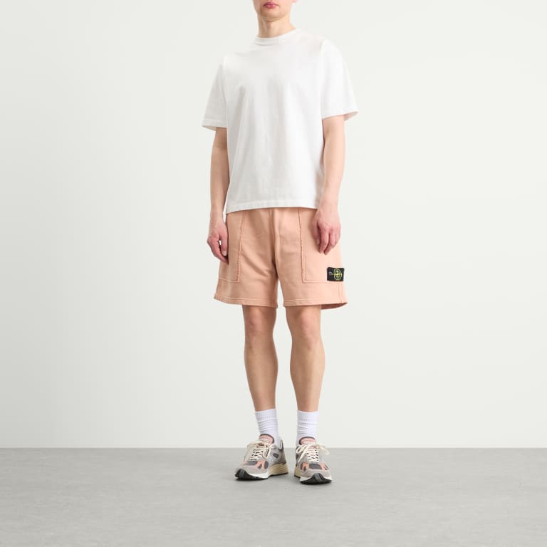STONE ISLAND - short en molleton de coton à logo Rose plâtre