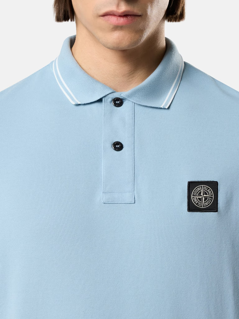 STONE ISLAND - STONE ISLAND - Polo Slim en Piqué de Coton Stretch Bleu Poudré