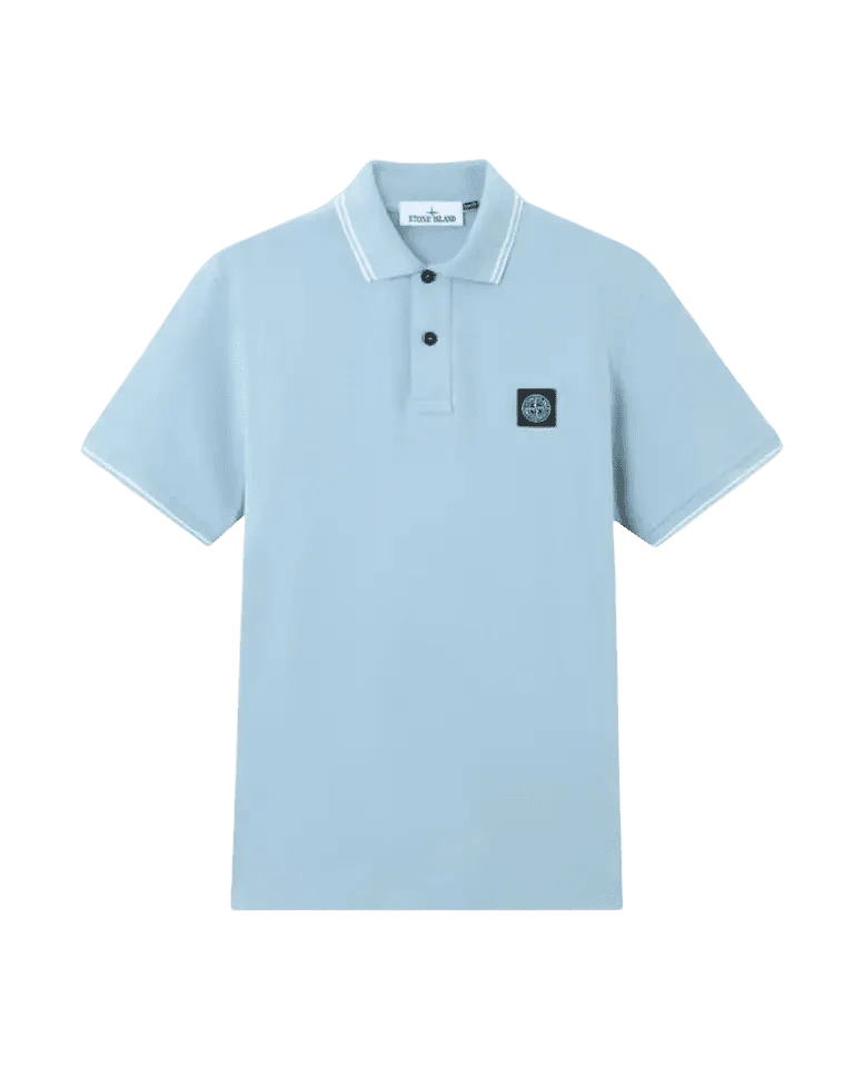 STONE ISLAND - STONE ISLAND - Polo Slim en Piqué de Coton Stretch Bleu Poudré