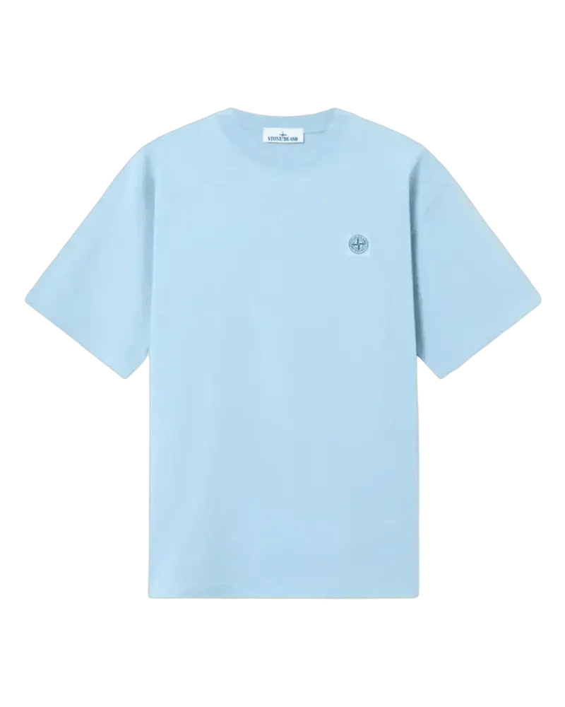 STONE ISLAND - T-shirt en jersey de coton biologique peigné Bleu poudré