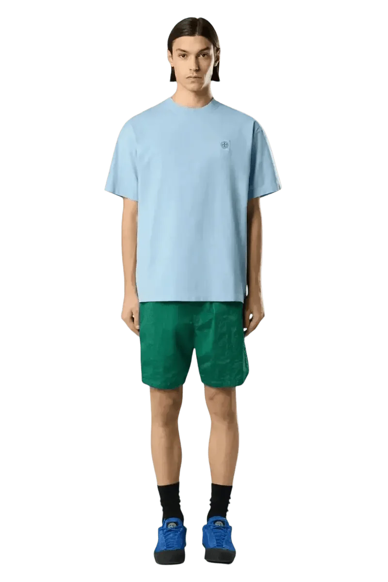 STONE ISLAND - T-shirt en jersey de coton biologique peigné Bleu poudré